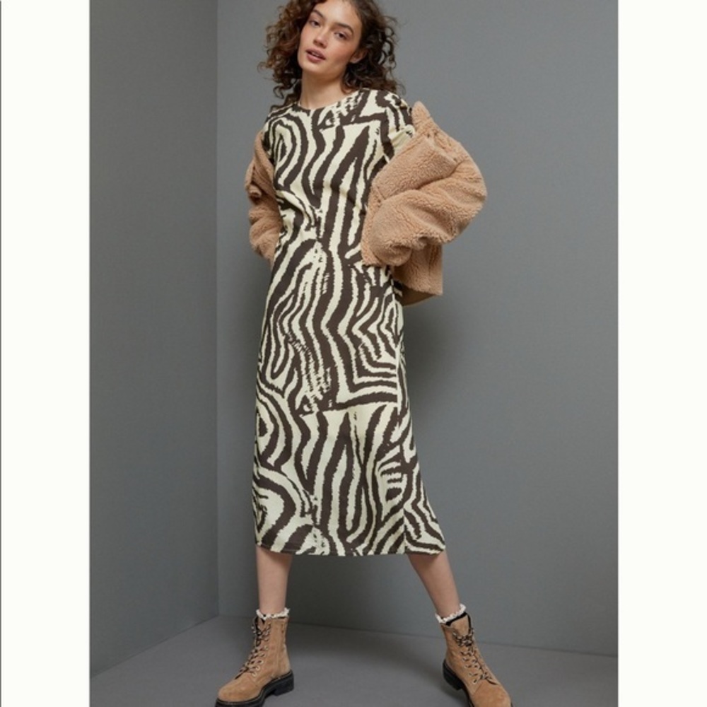 NWT Anthropologie Womens Corey Lynn Calter Zebra Maxi Dress sz XS Brown Animal